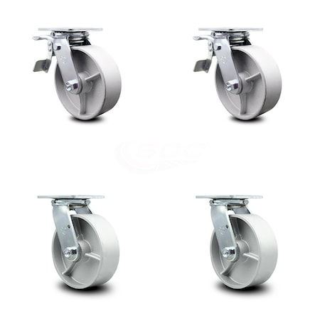Service Caster 6 Inch Semi Steel Swivel Caster Set with Roller Bearing 2 Total Lock Brake SCC SCC-TTL30S620-SSR-2-S-2